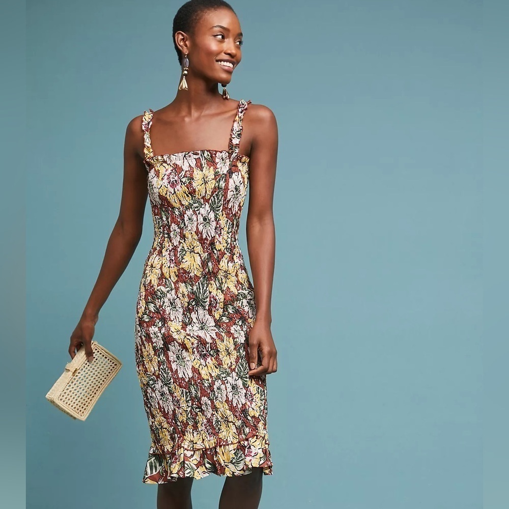 Faithful The Brand Smocked Floral Print Midi Dress size 8 / L